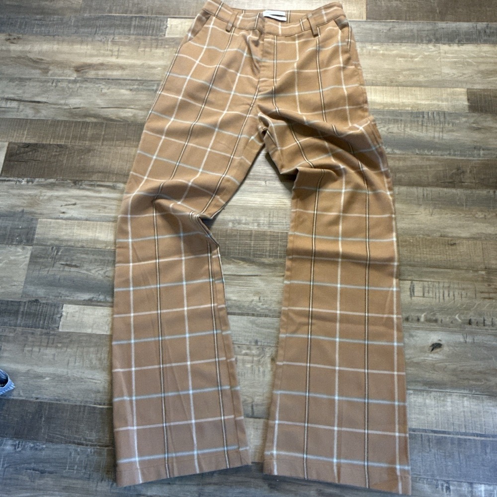 Urban Outfitters Women's Sophie Brown Plaid Dress Pants Straight High Rise Sz 4